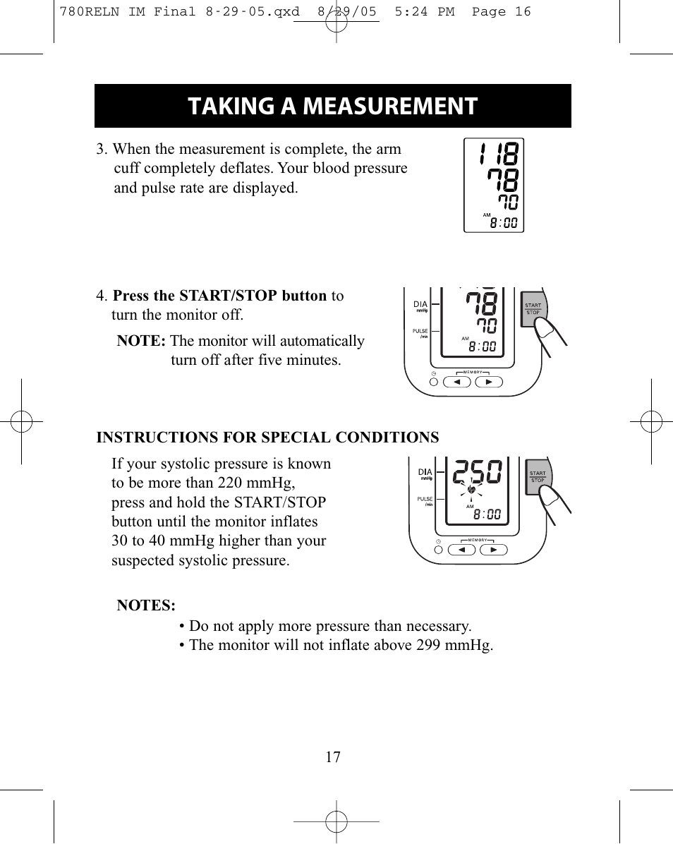 Taking a measurement | ReliOn HEM-780REL User Manual | Page 17 / 56