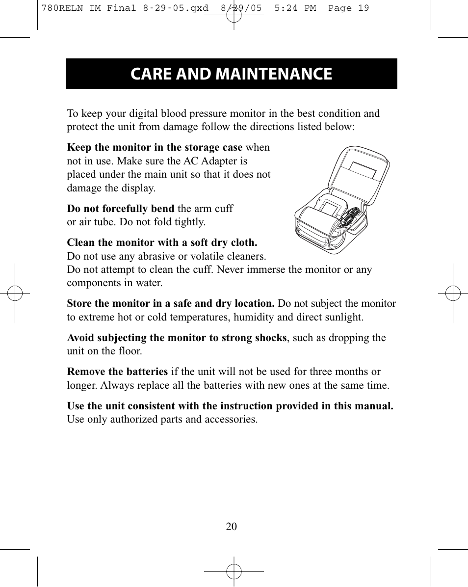 Care and maintenance | ReliOn HEM-780REL User Manual | Page 20 / 56