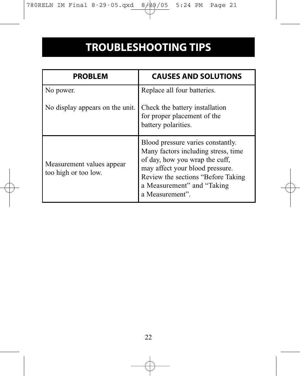 Troubleshooting tips | ReliOn HEM-780REL User Manual | Page 22 / 56