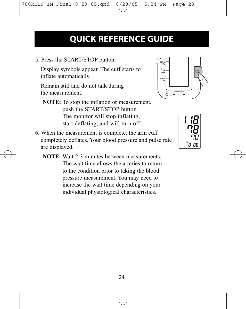 Quick reference guide | ReliOn HEM-780REL User Manual | Page 24 / 56