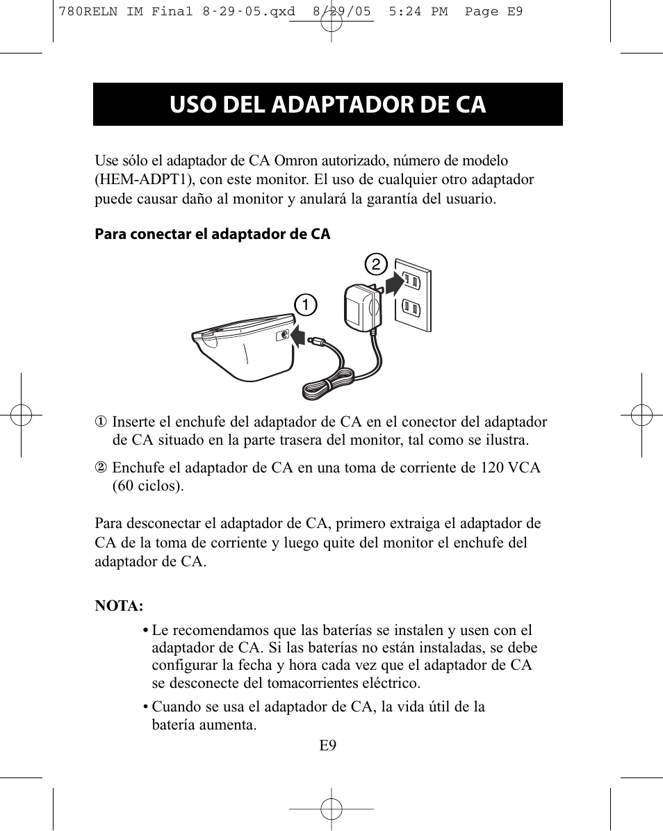 Uso del adaptador de ca | ReliOn HEM-780REL User Manual | Page 37 / 56