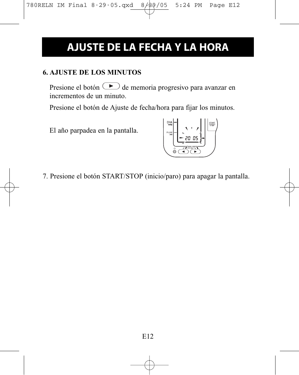 Ajuste de la fecha y la hora | ReliOn HEM-780REL User Manual | Page 40 / 56