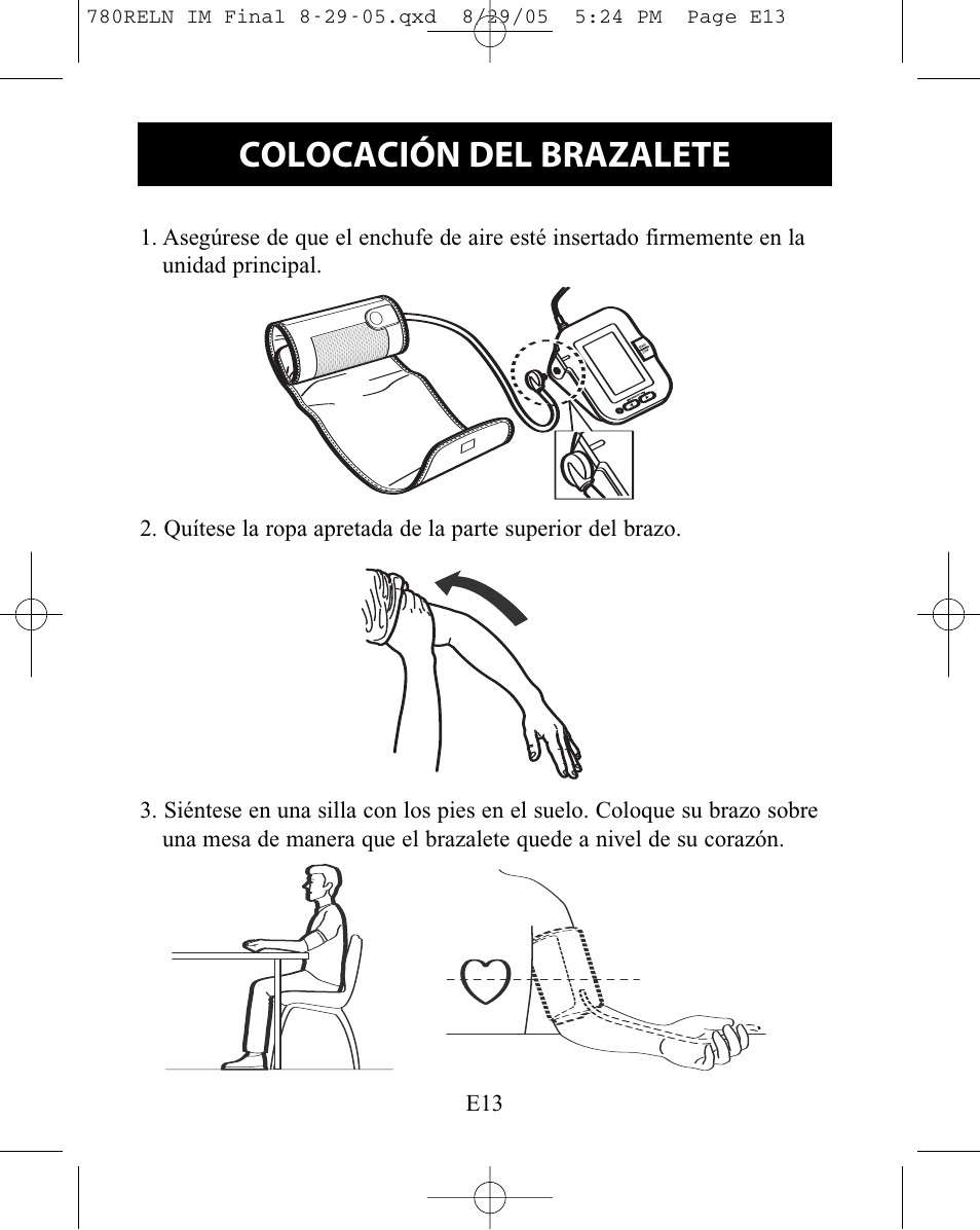 Colocación del brazalete | ReliOn HEM-780REL User Manual | Page 41 / 56
