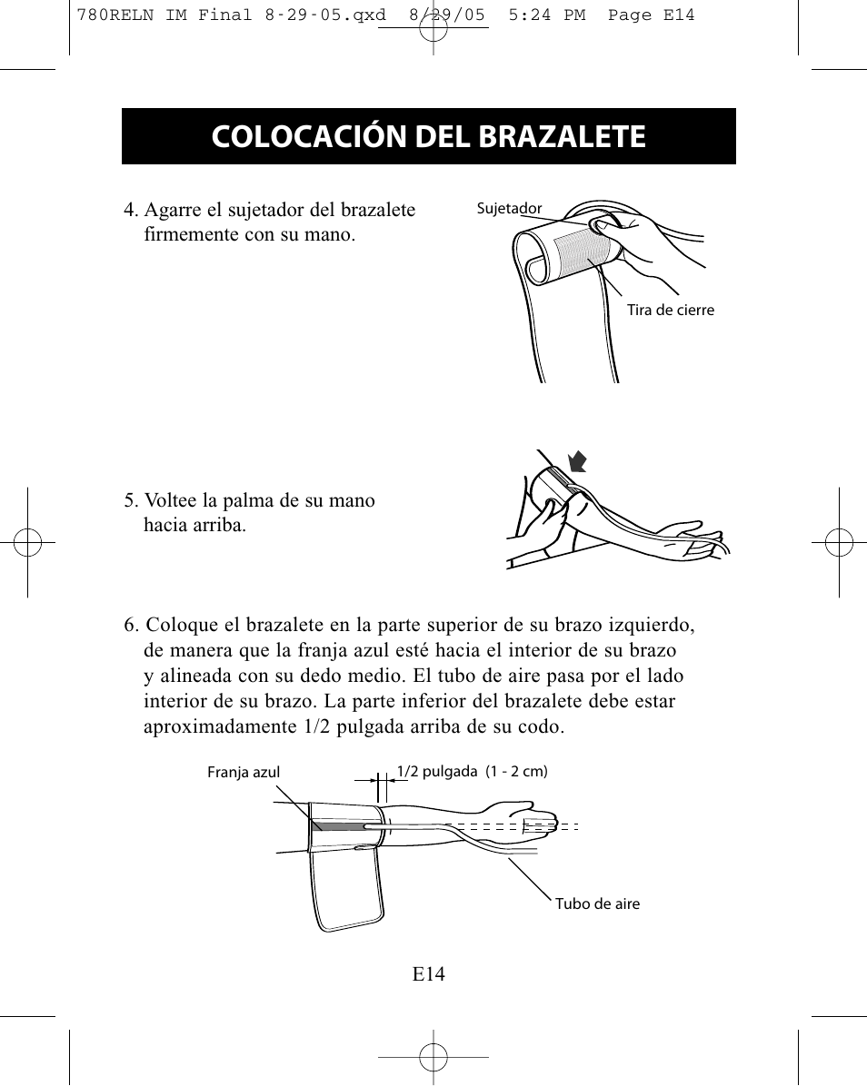 Colocación del brazalete | ReliOn HEM-780REL User Manual | Page 42 / 56