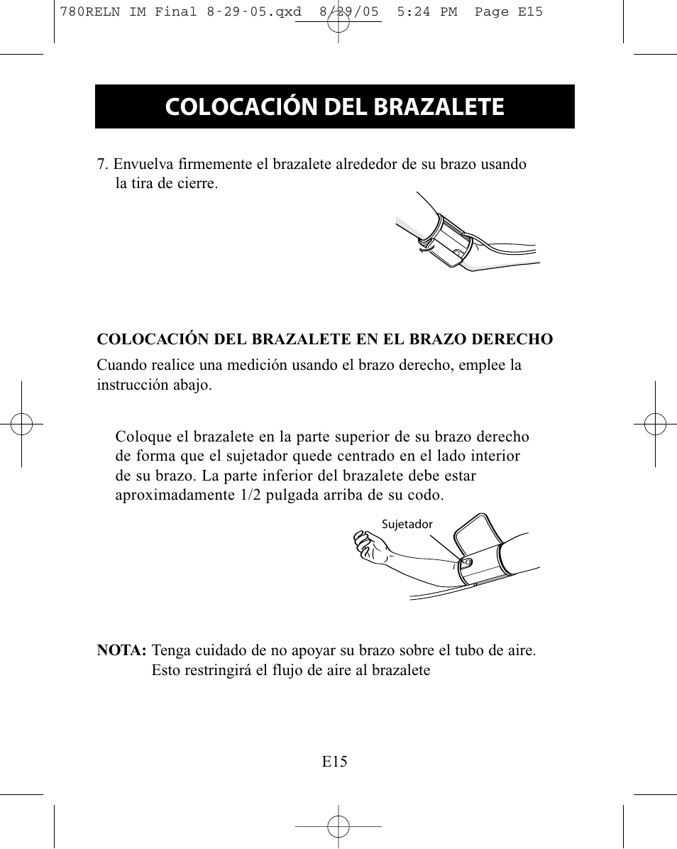 Colocación del brazalete | ReliOn HEM-780REL User Manual | Page 43 / 56