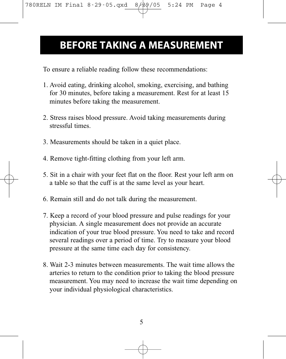 Before taking a measurement | ReliOn HEM-780REL User Manual | Page 5 / 56