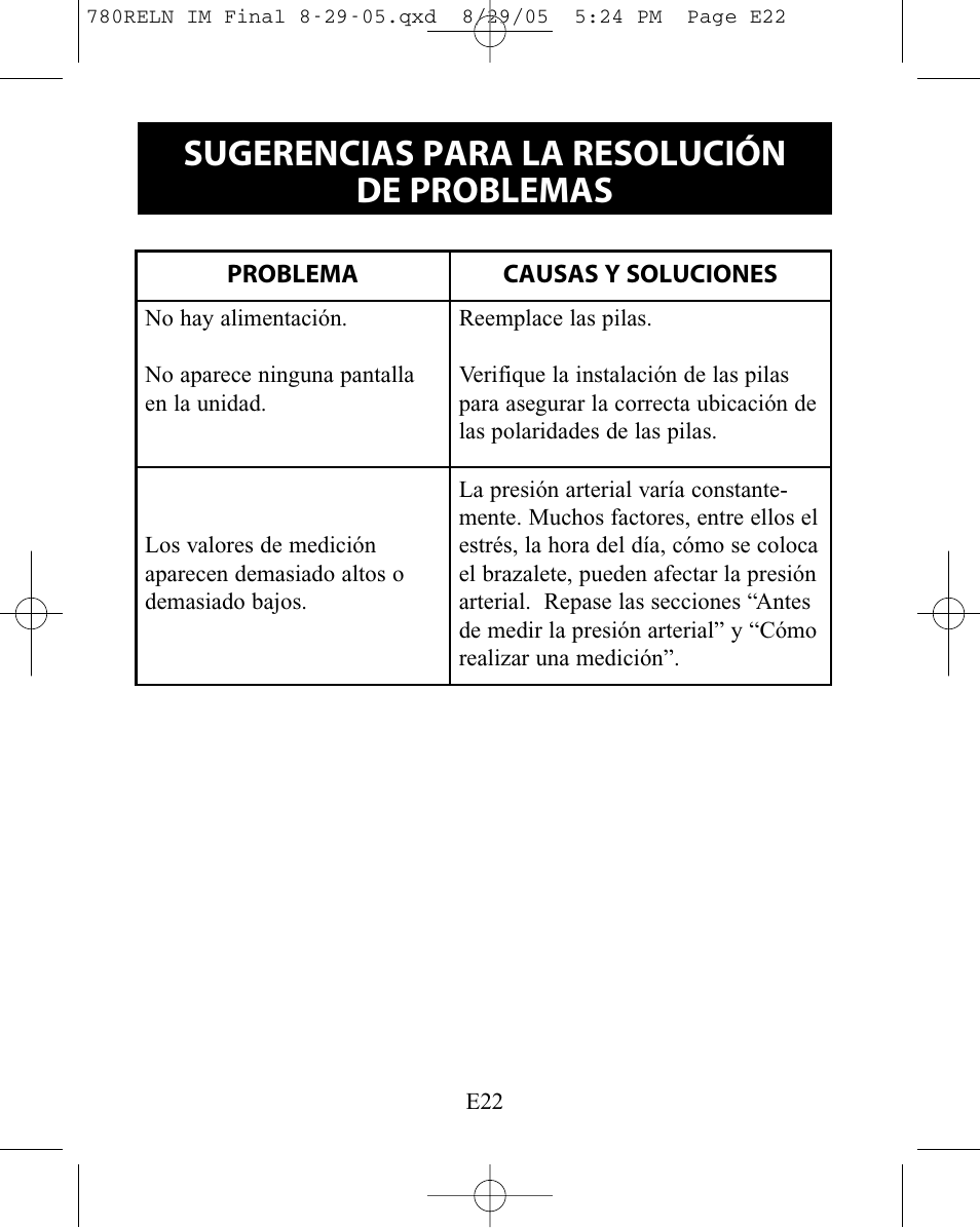 Sugerencias para la resolución de problemas | ReliOn HEM-780REL User Manual | Page 50 / 56