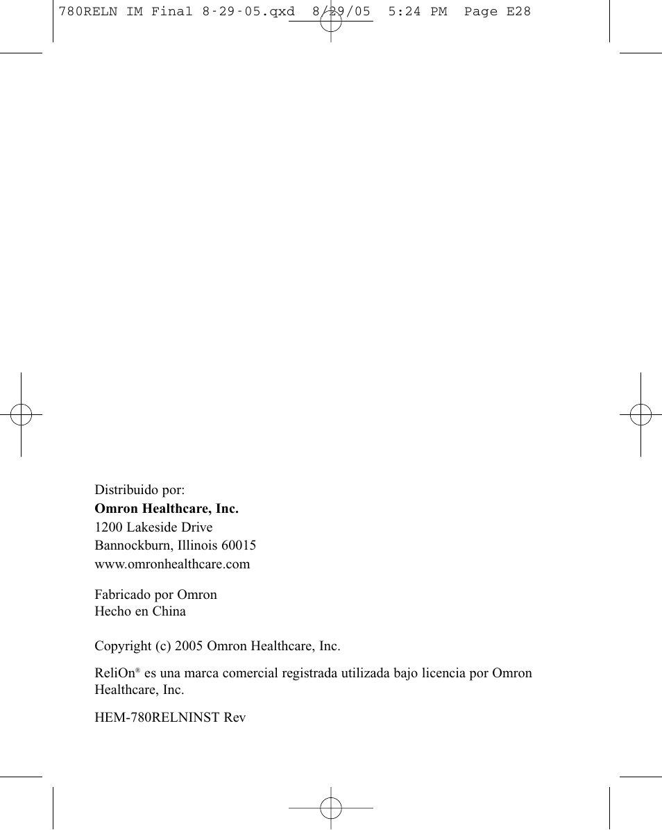 ReliOn HEM-780REL User Manual | Page 56 / 56