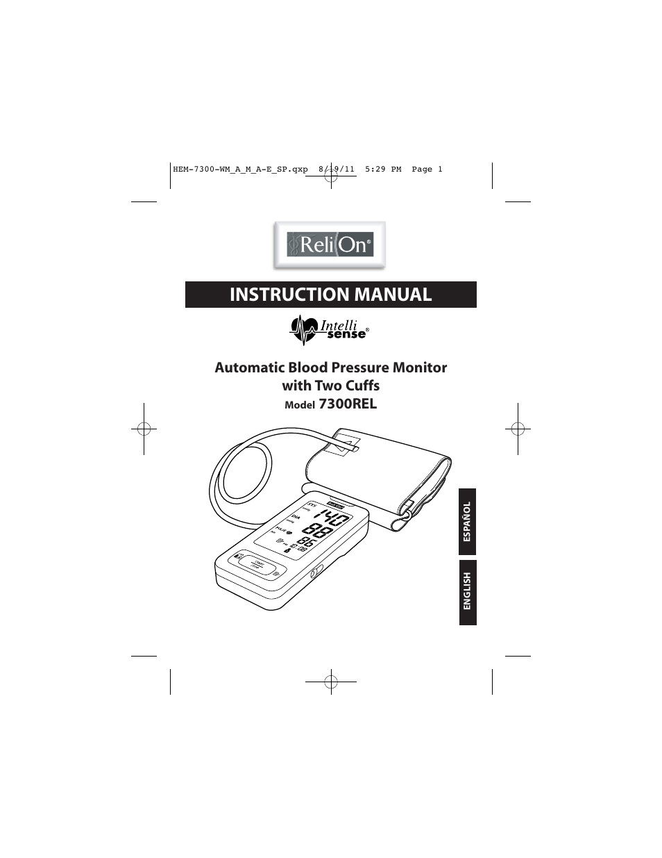 ReliOn Automatic Blood Pressure Monitor with Two Cuffs 7300REL User Manual | 88 pages