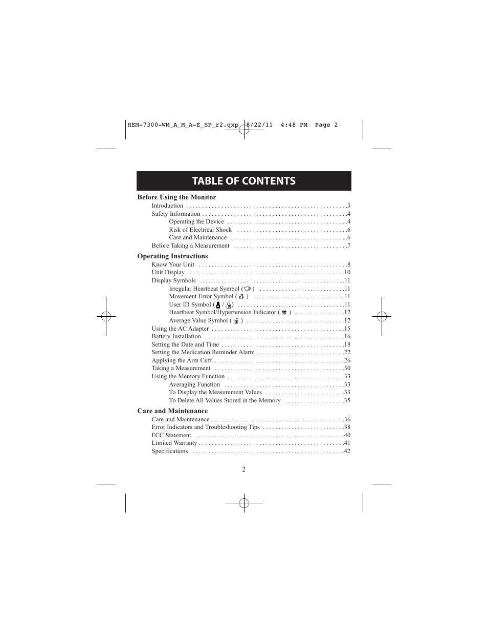 ReliOn Automatic Blood Pressure Monitor with Two Cuffs 7300REL User Manual | Page 2 / 88