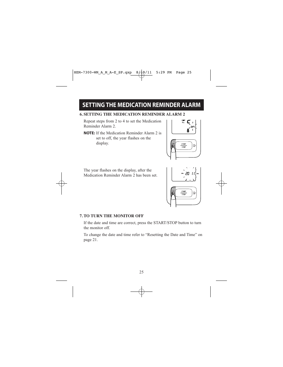 Setting the medication reminder alarm | ReliOn Automatic Blood Pressure Monitor with Two Cuffs 7300REL User Manual | Page 25 / 88