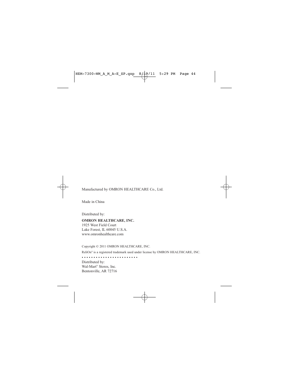 ReliOn Automatic Blood Pressure Monitor with Two Cuffs 7300REL User Manual | Page 44 / 88