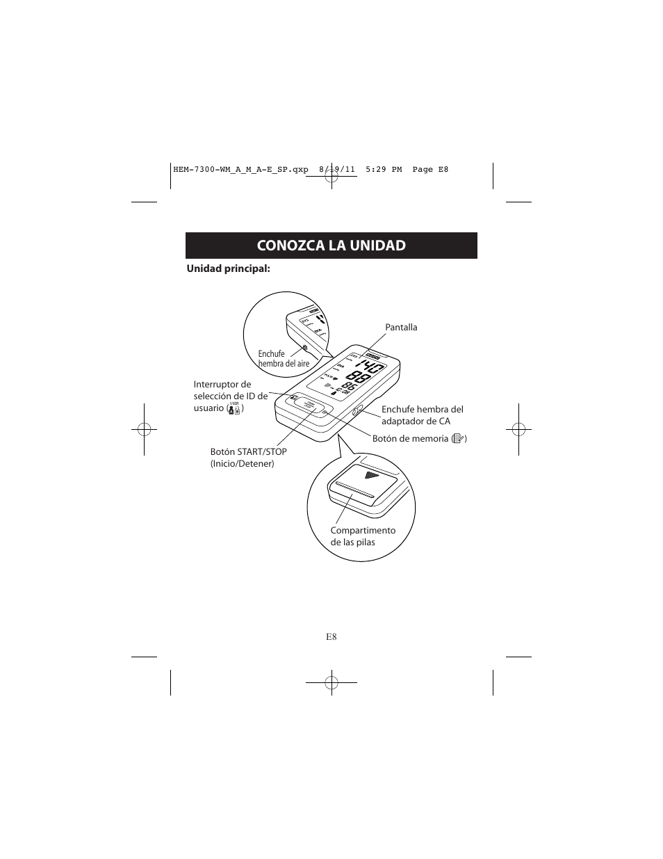 Conozca la unidad | ReliOn Automatic Blood Pressure Monitor with Two Cuffs 7300REL User Manual | Page 52 / 88