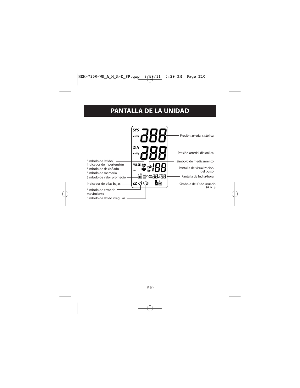 Pantalla de la unidad | ReliOn Automatic Blood Pressure Monitor with Two Cuffs 7300REL User Manual | Page 54 / 88