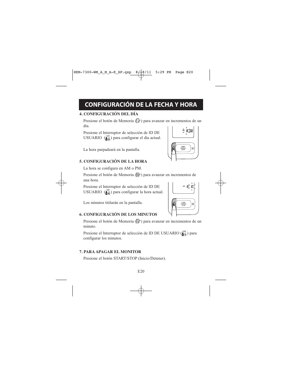 Configuración de la fecha y hora | ReliOn Automatic Blood Pressure Monitor with Two Cuffs 7300REL User Manual | Page 64 / 88