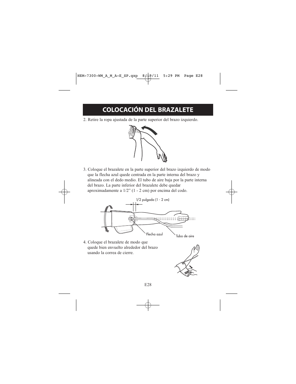 Colocación del brazalete | ReliOn Automatic Blood Pressure Monitor with Two Cuffs 7300REL User Manual | Page 72 / 88