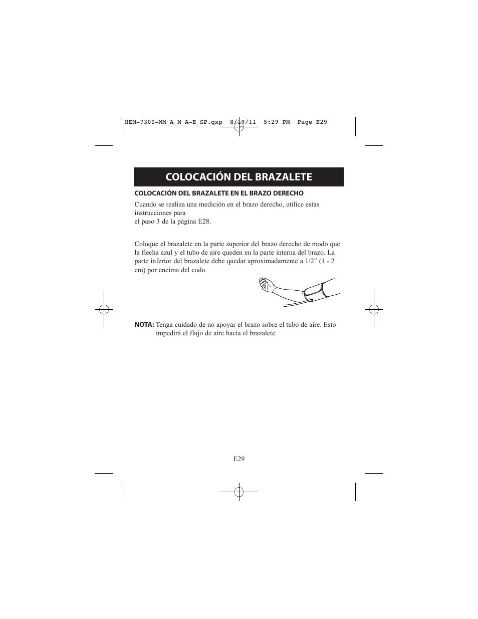 Colocación del brazalete | ReliOn Automatic Blood Pressure Monitor with Two Cuffs 7300REL User Manual | Page 73 / 88