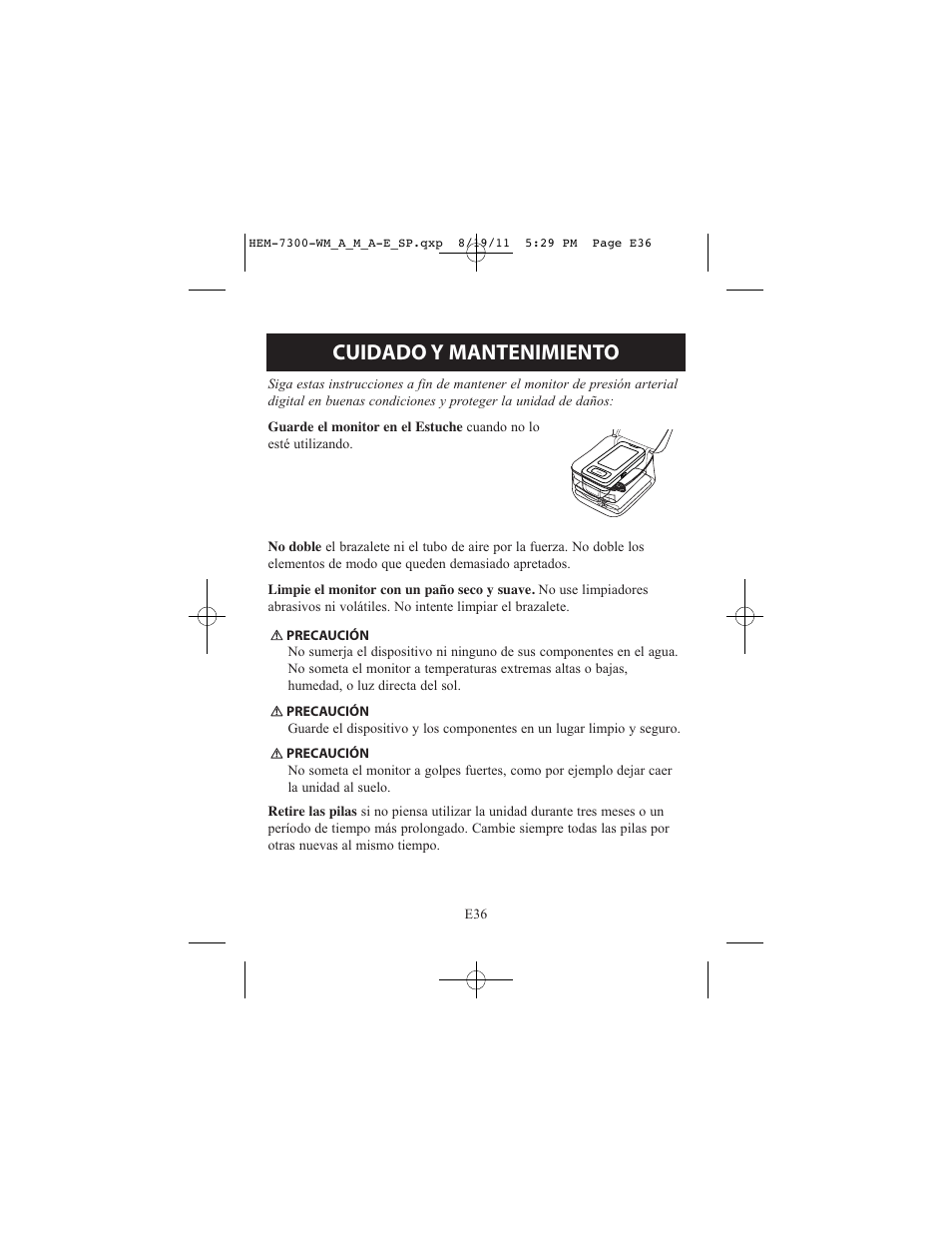 Cuidado y mantenimiento | ReliOn Automatic Blood Pressure Monitor with Two Cuffs 7300REL User Manual | Page 80 / 88