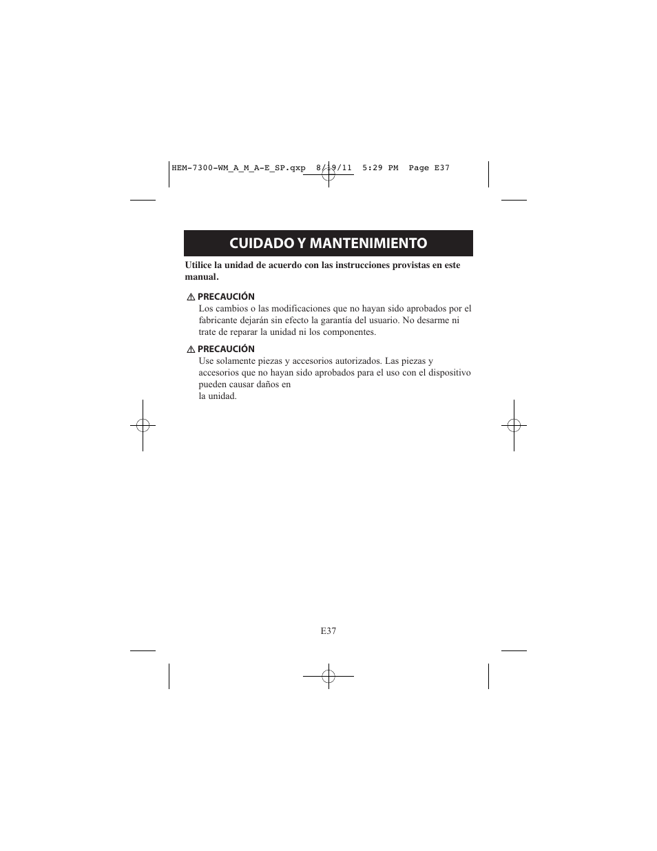 Cuidado y mantenimiento | ReliOn Automatic Blood Pressure Monitor with Two Cuffs 7300REL User Manual | Page 81 / 88