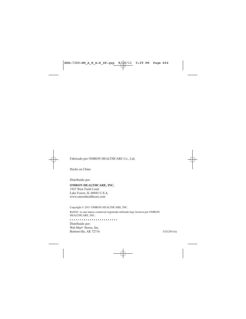 ReliOn Automatic Blood Pressure Monitor with Two Cuffs 7300REL User Manual | Page 88 / 88