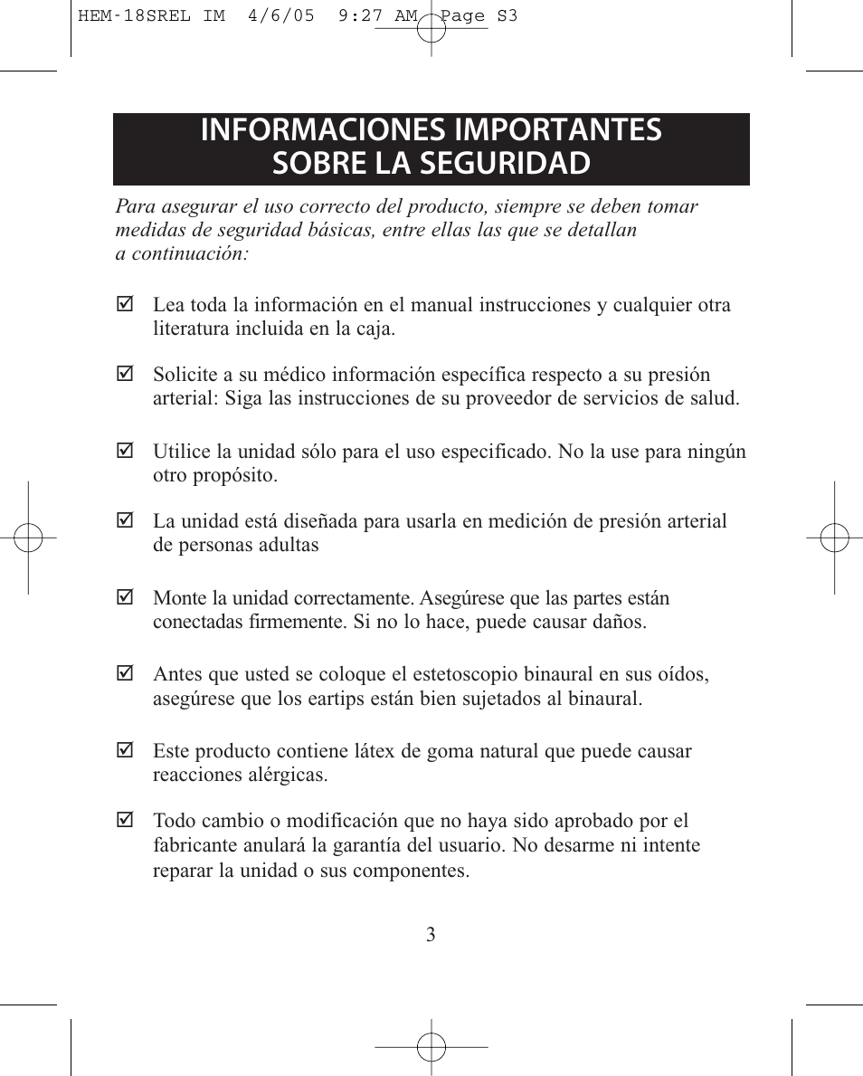 Informaciones importantes sobre la seguridad | ReliOn HEM-18SREL User Manual | Page 15 / 24
