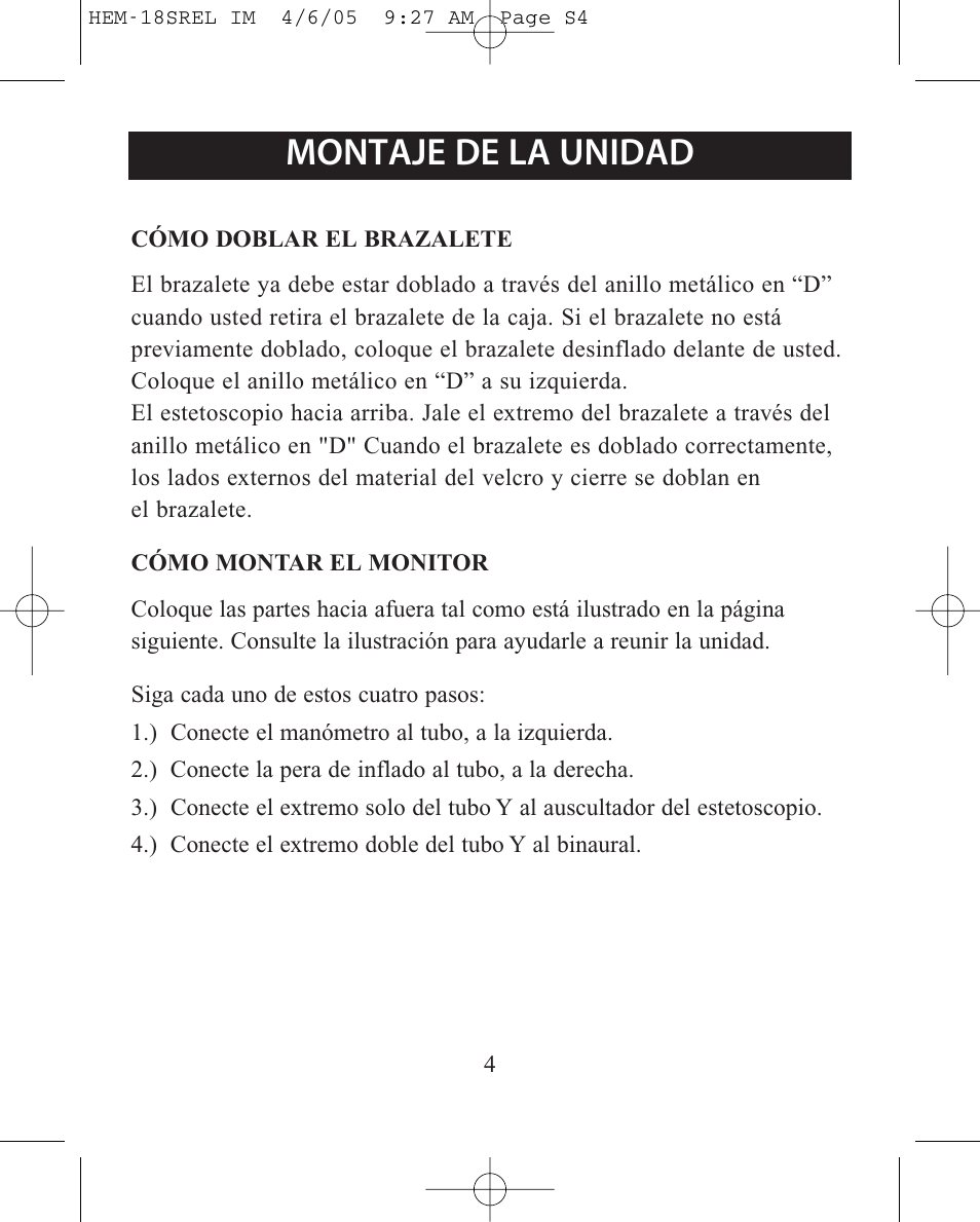 Montaje de la unidad | ReliOn HEM-18SREL User Manual | Page 16 / 24