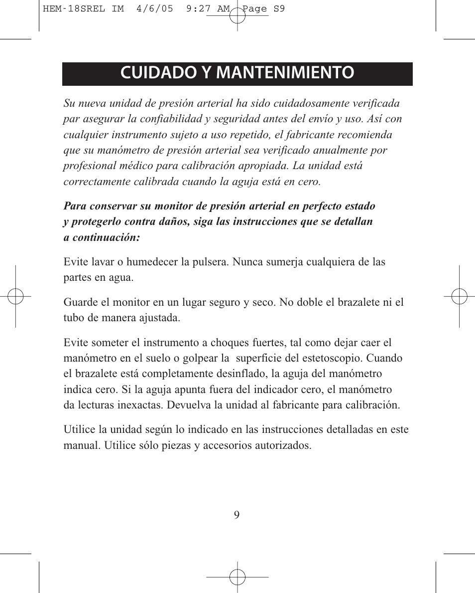 Cuidado y mantenimiento | ReliOn HEM-18SREL User Manual | Page 21 / 24