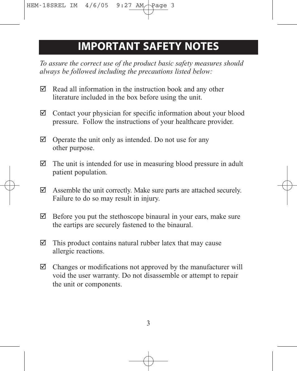 ReliOn HEM-18SREL User Manual | Page 3 / 24