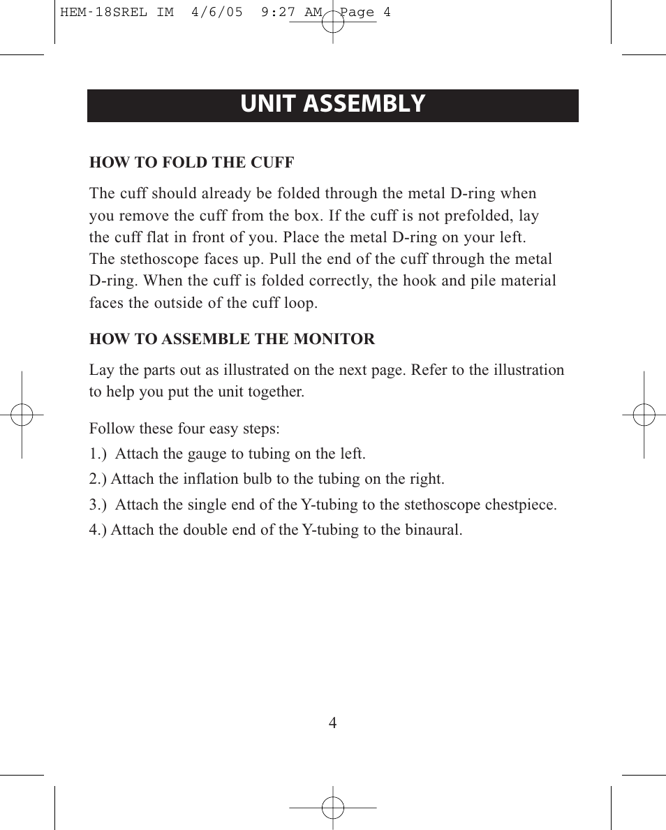Unit assembly | ReliOn HEM-18SREL User Manual | Page 4 / 24