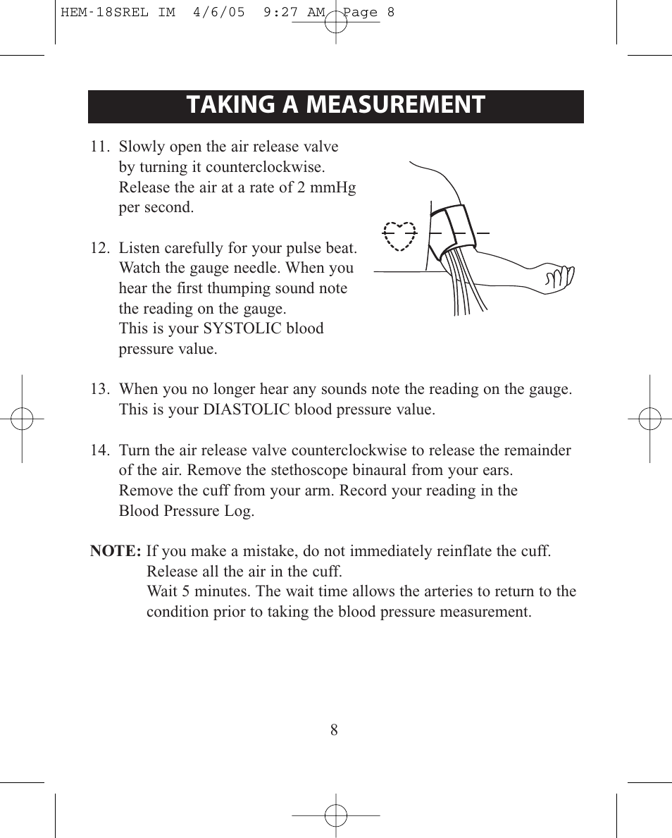 Taking a measurement | ReliOn HEM-18SREL User Manual | Page 8 / 24