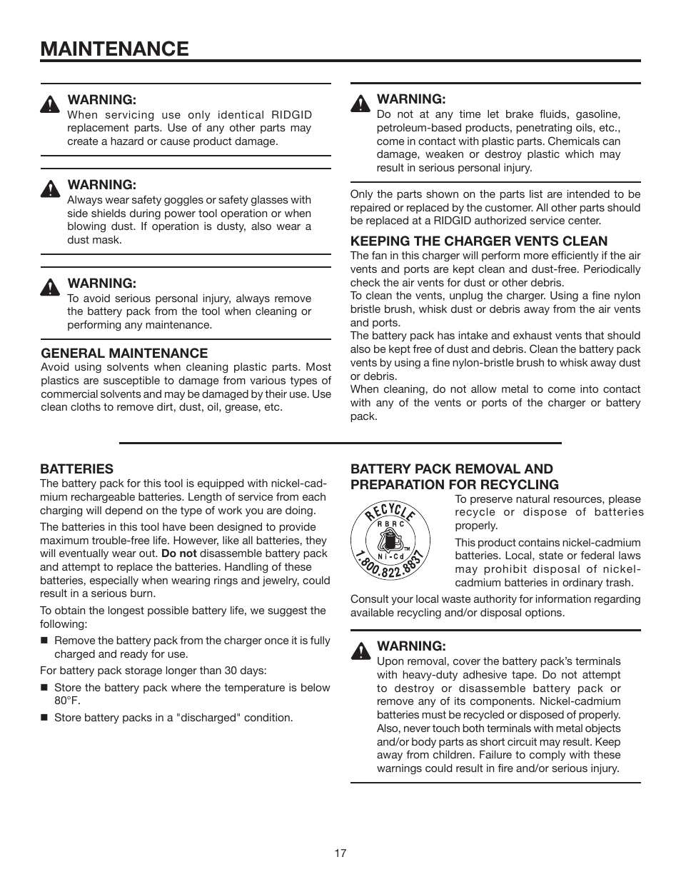 Maintenance | RIDGID R843 User Manual | Page 17 / 20