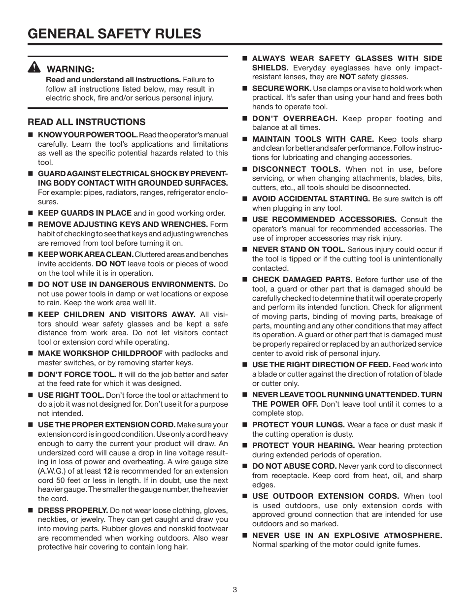 General safety rules | RIDGID 13	in.	THICKNESS	PLANER R4330 User Manual | Page 3 / 28