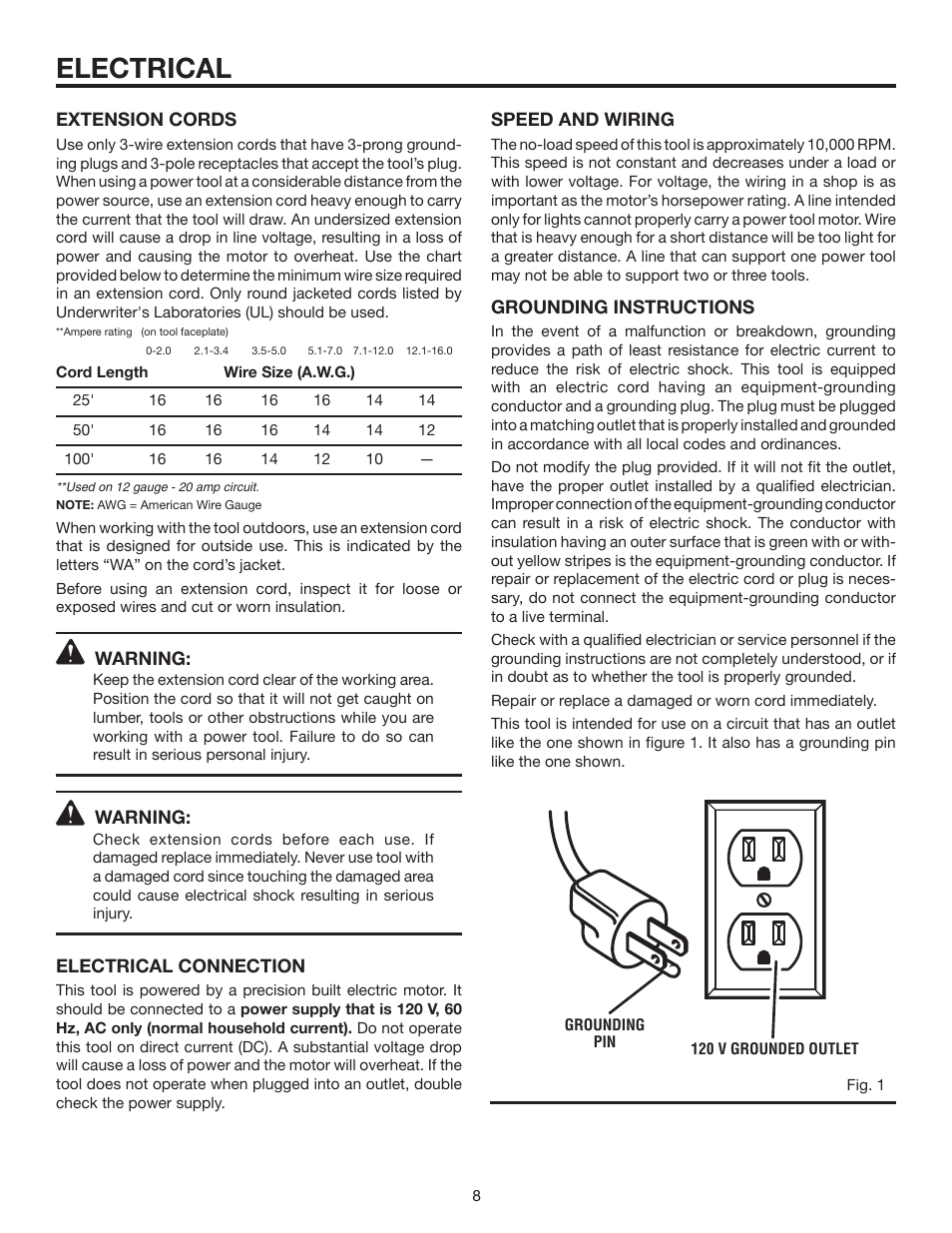 Electrical | RIDGID 13	in.	THICKNESS	PLANER R4330 User Manual | Page 8 / 28