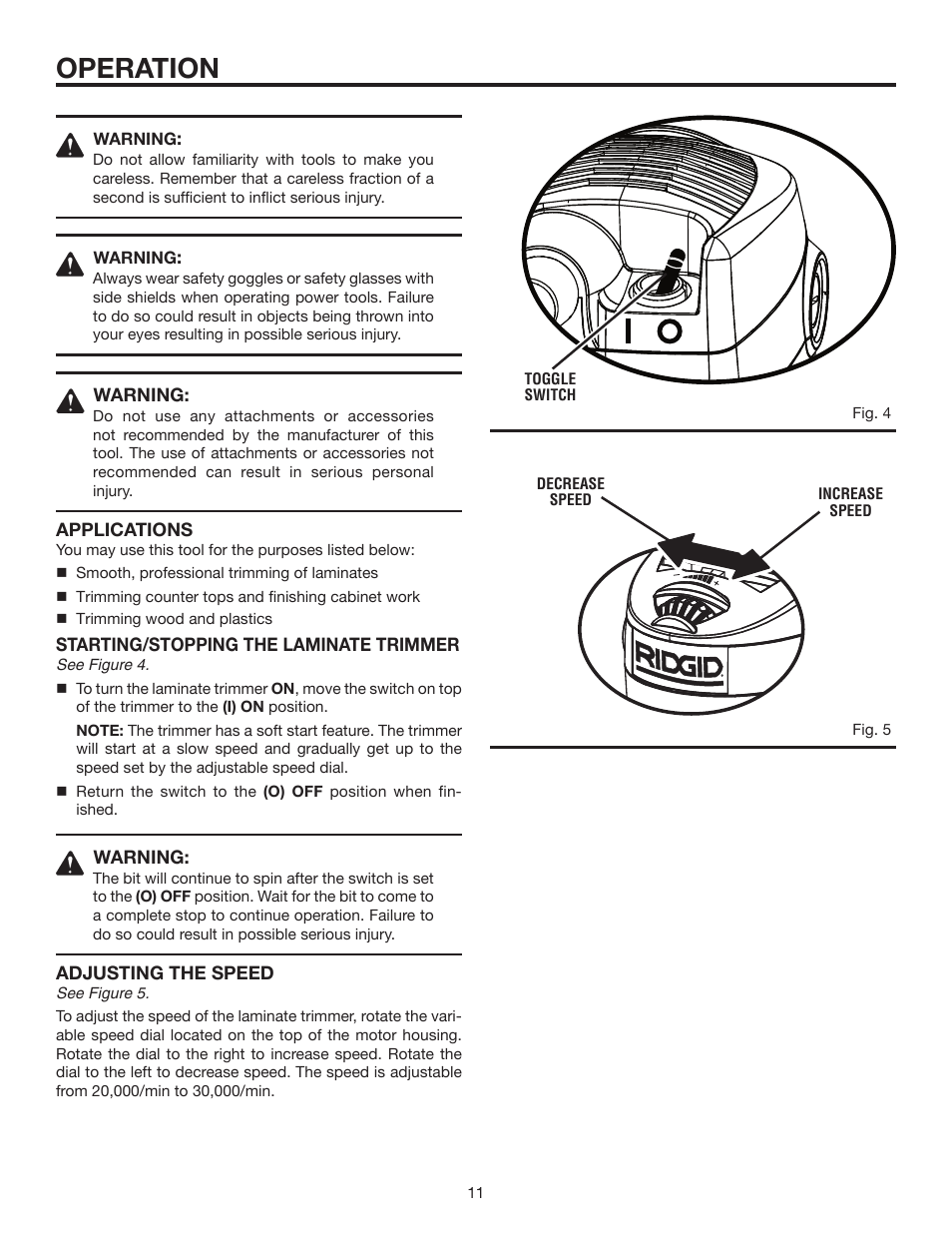 Operation | RIDGID R2400 User Manual | Page 11 / 20