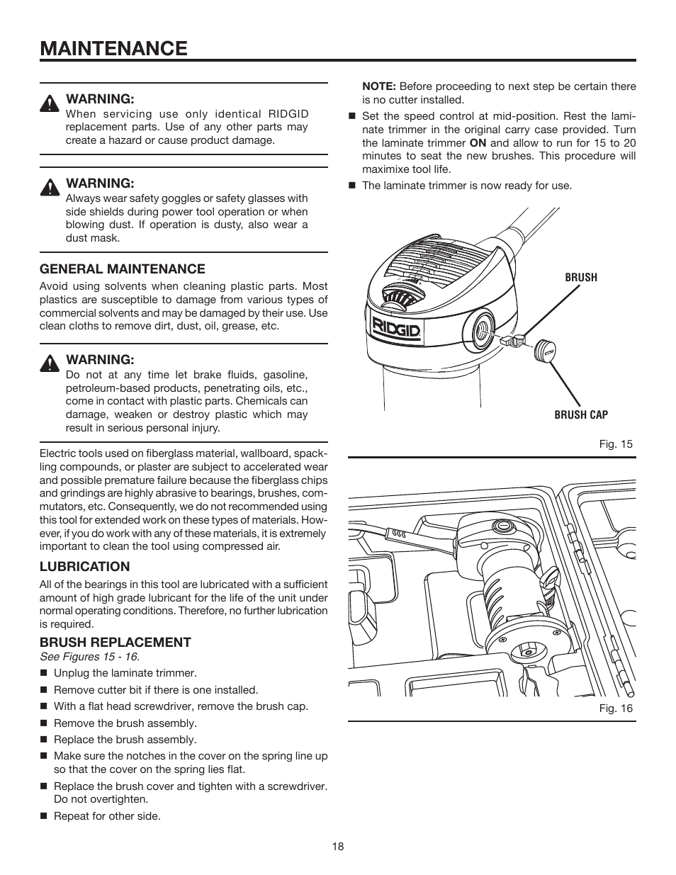 Maintenance | RIDGID R2400 User Manual | Page 18 / 20