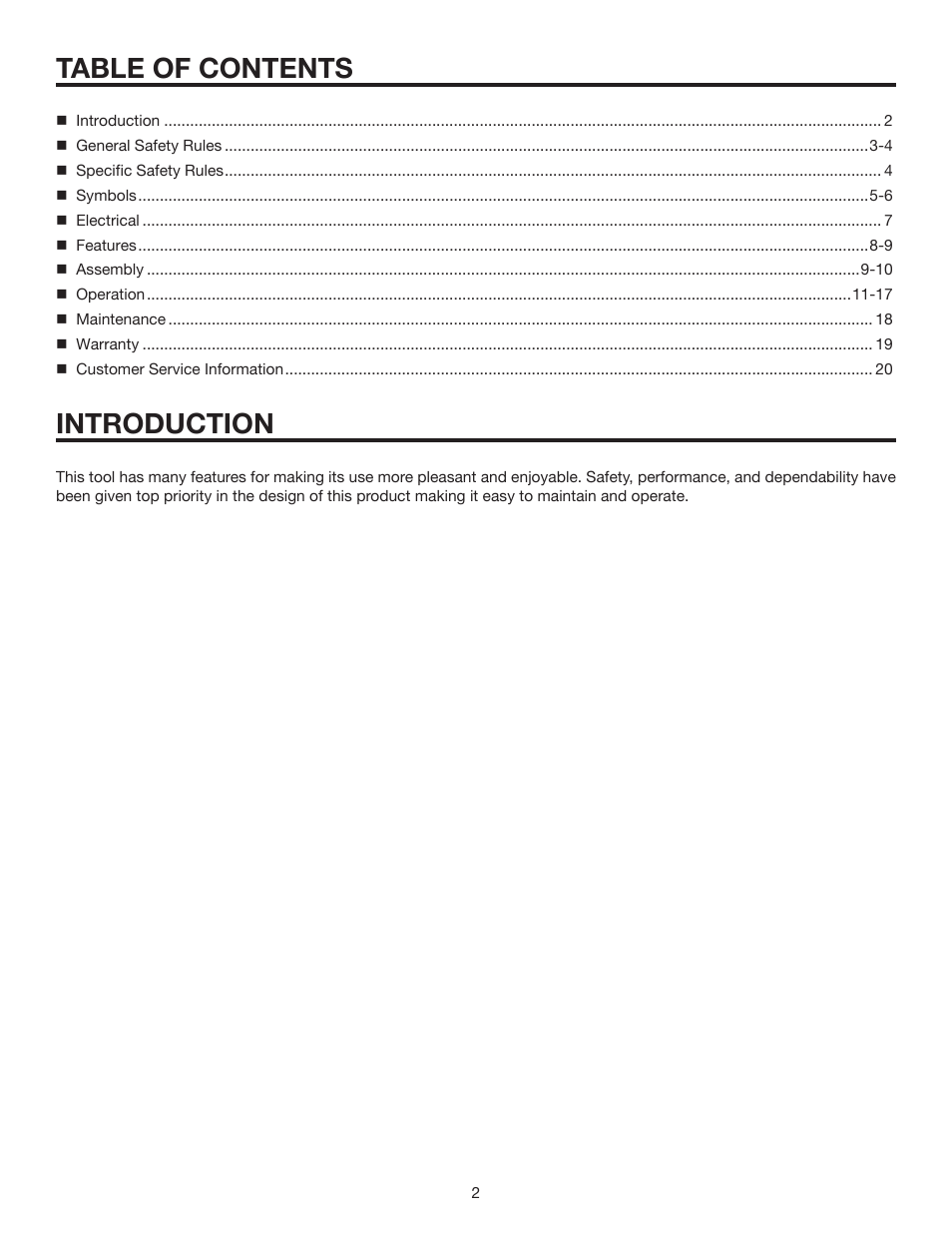 Table of contents introduction | RIDGID R2400 User Manual | Page 2 / 20