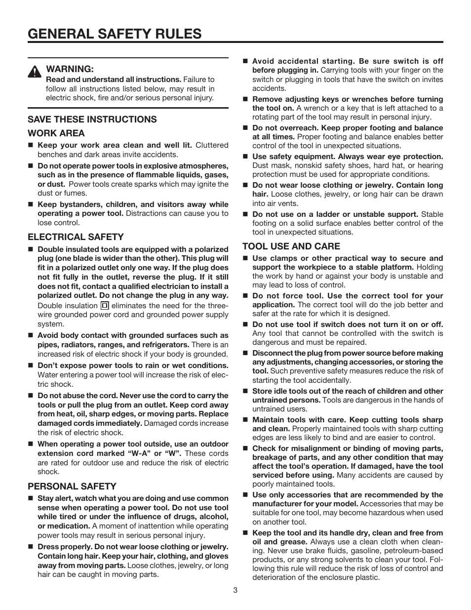 General safety rules | RIDGID R2400 User Manual | Page 3 / 20