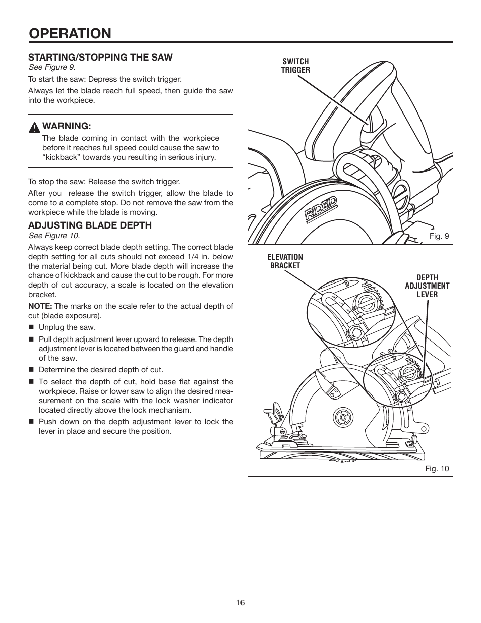 Operation | RIDGID R3210-1 User Manual | Page 16 / 26