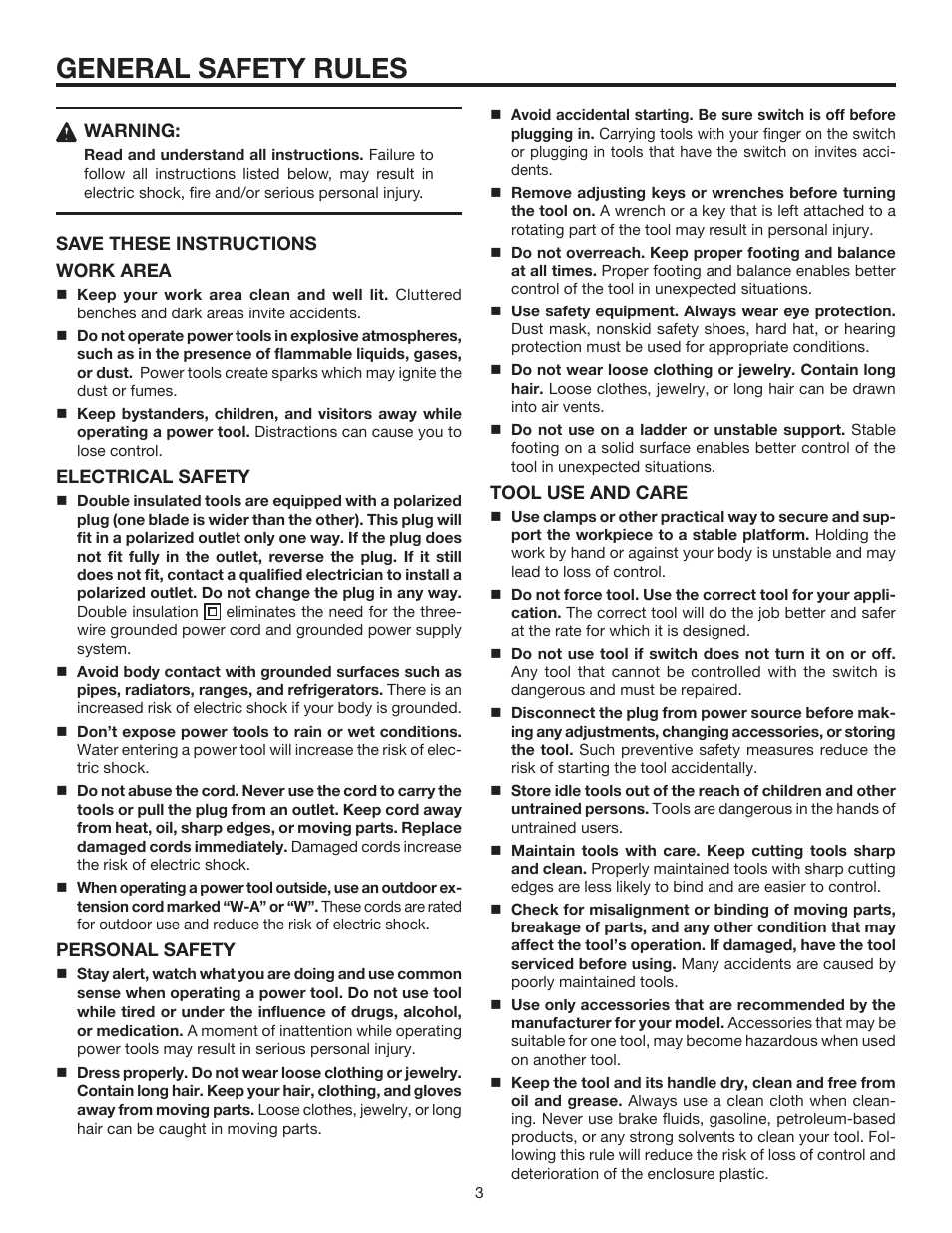 General safety rules | RIDGID R3210-1 User Manual | Page 3 / 26