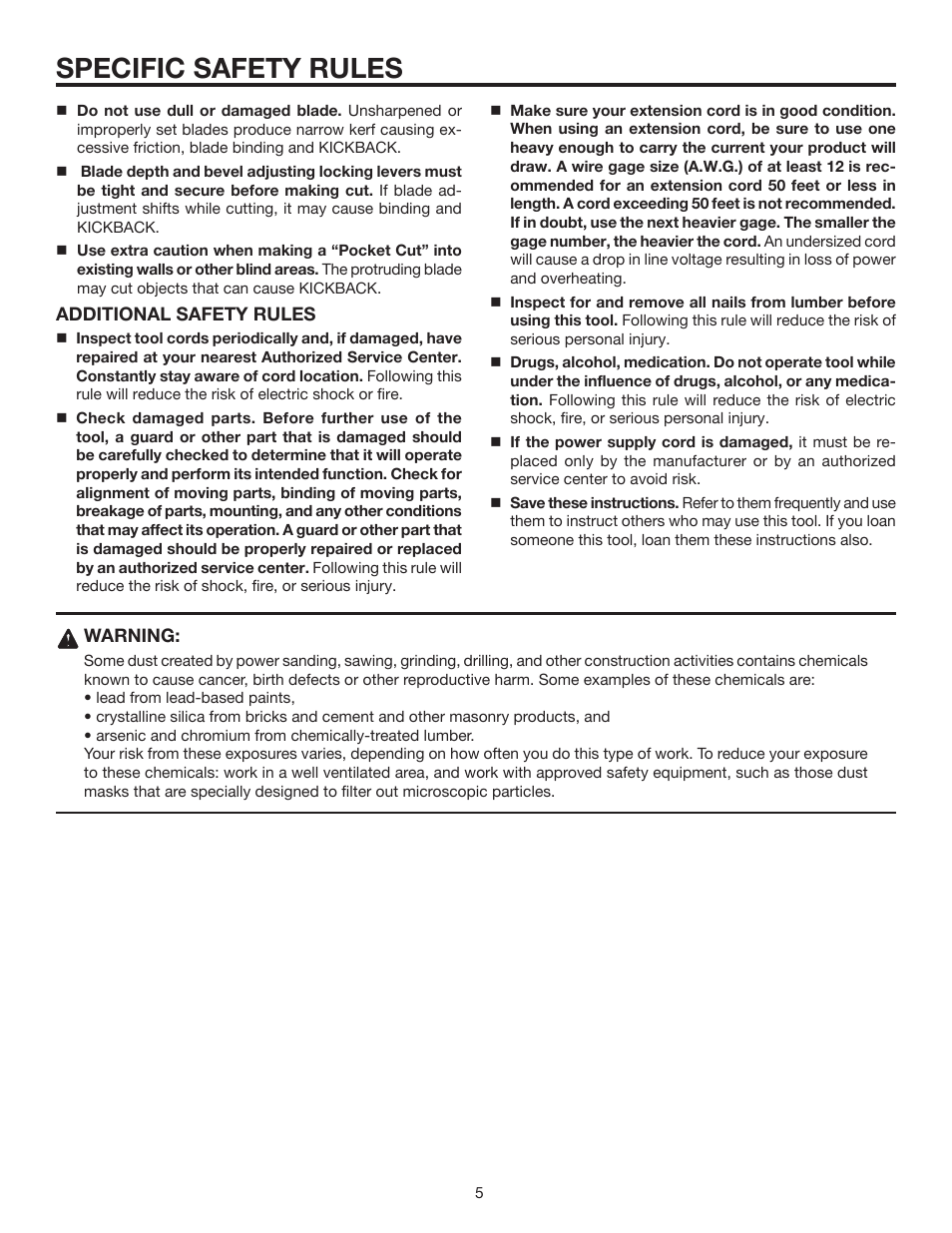 Specific safety rules | RIDGID R3210-1 User Manual | Page 5 / 26