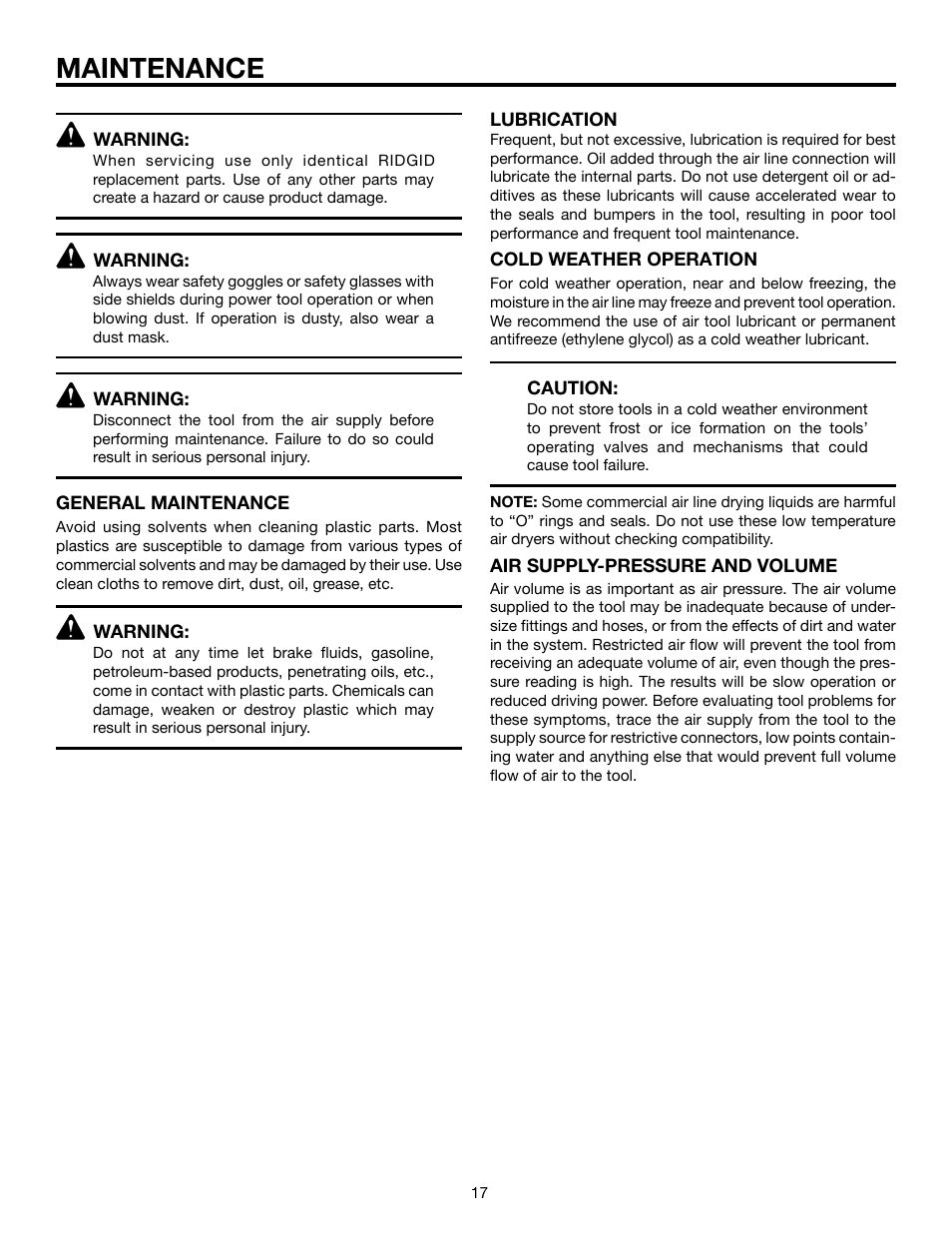 Maintenance | RIDGID R350CHA User Manual | Page 17 / 20