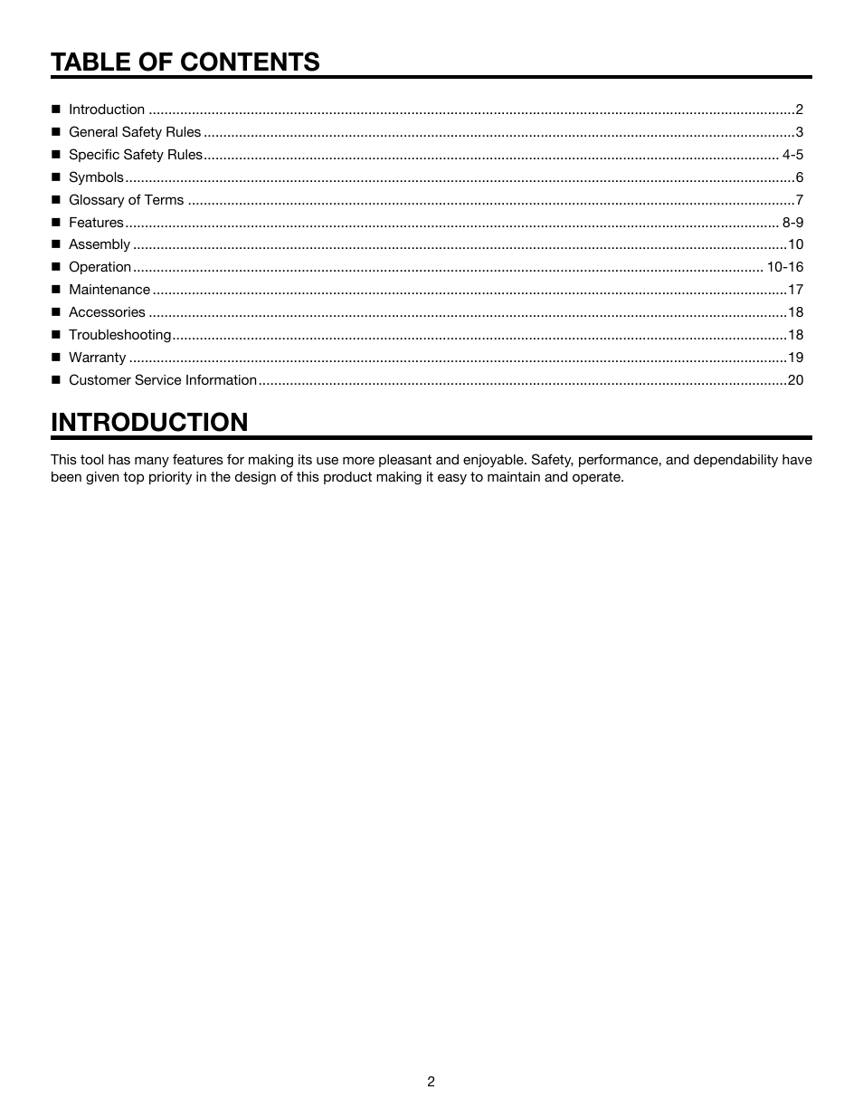Table of contents introduction | RIDGID R350CHA User Manual | Page 2 / 20