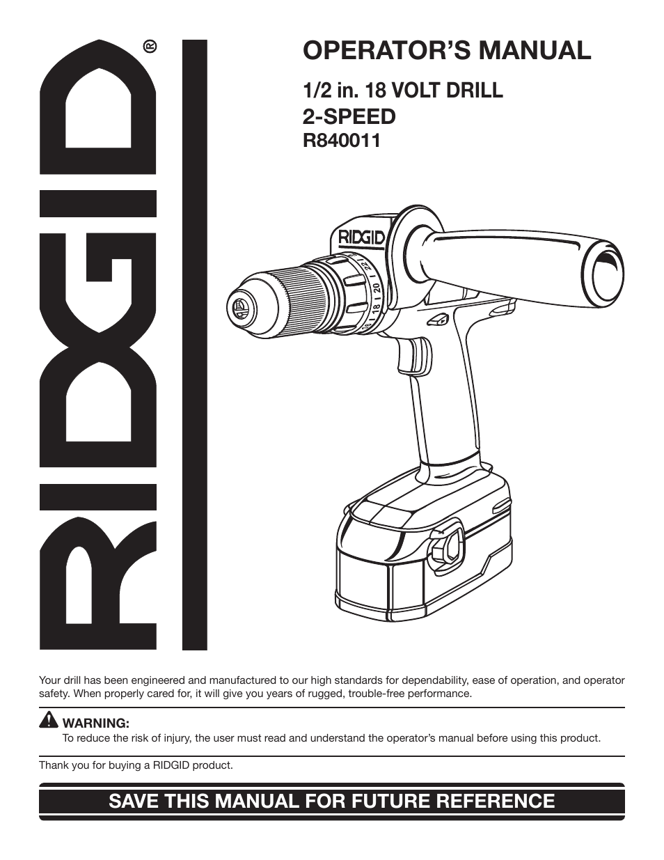 RIDGID R840011 User Manual | 20 pages