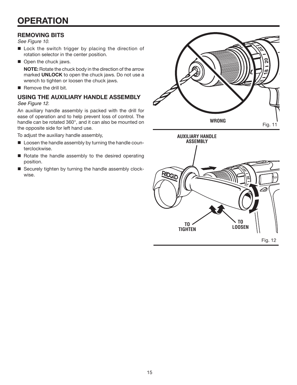 Operation | RIDGID R840011 User Manual | Page 15 / 20