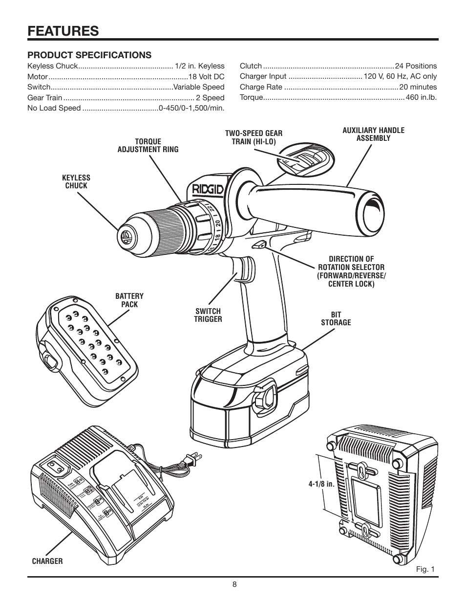 Features | RIDGID R840011 User Manual | Page 8 / 20