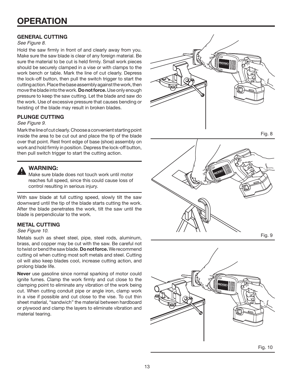 Operation | RIDGID R844 User Manual | Page 13 / 16
