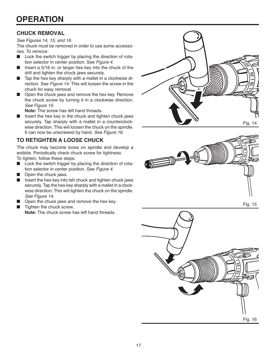 Operation, Chuck removal | RIDGID R82015 User Manual | Page 17 / 20