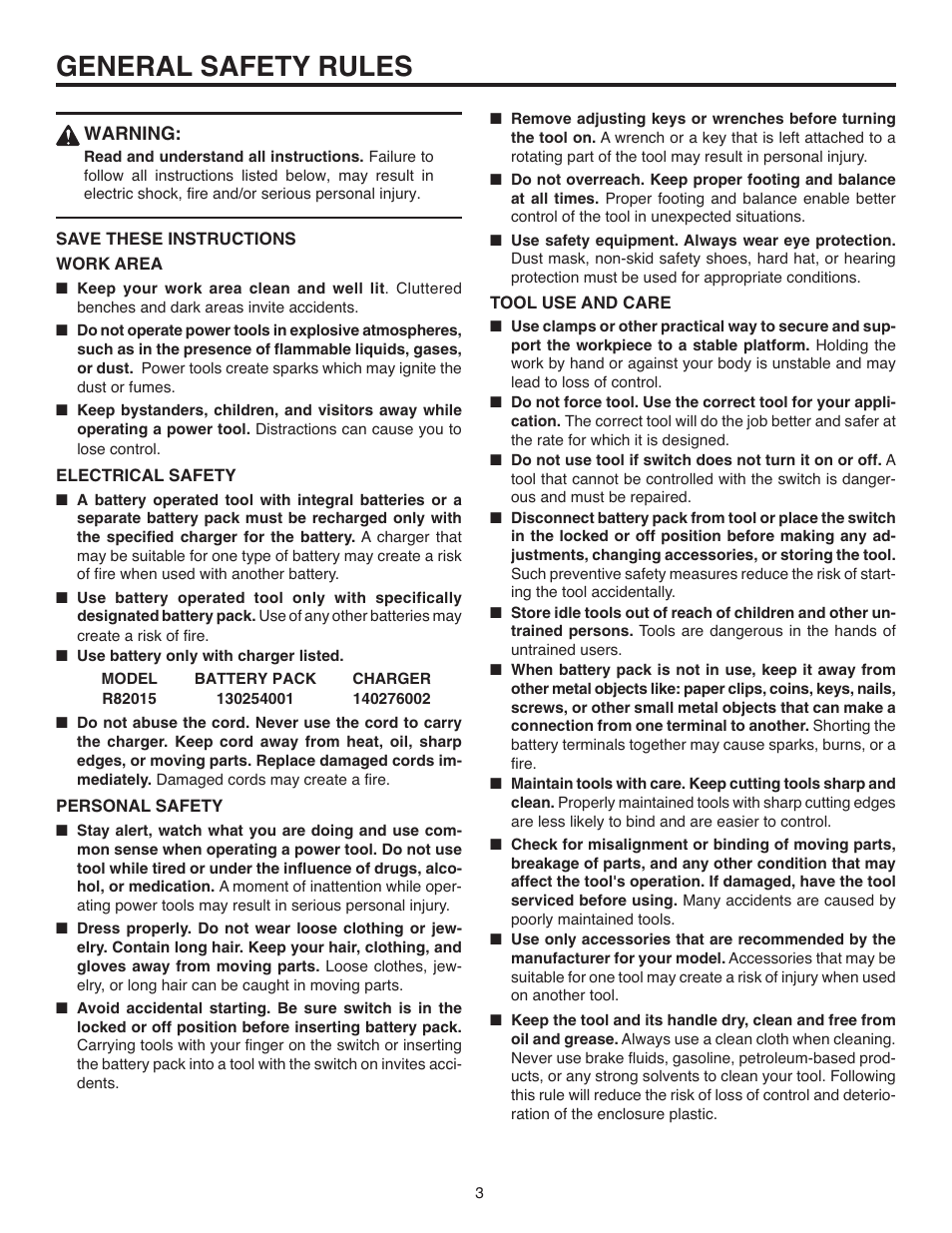 General safety rules | RIDGID R82015 User Manual | Page 3 / 20