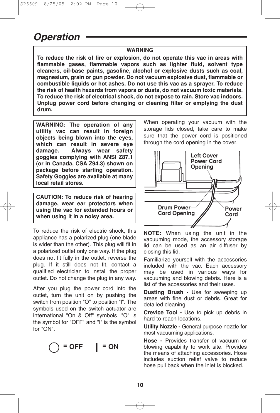 Operation, Off = on | RIDGID WD4550 User Manual | Page 10 / 48
