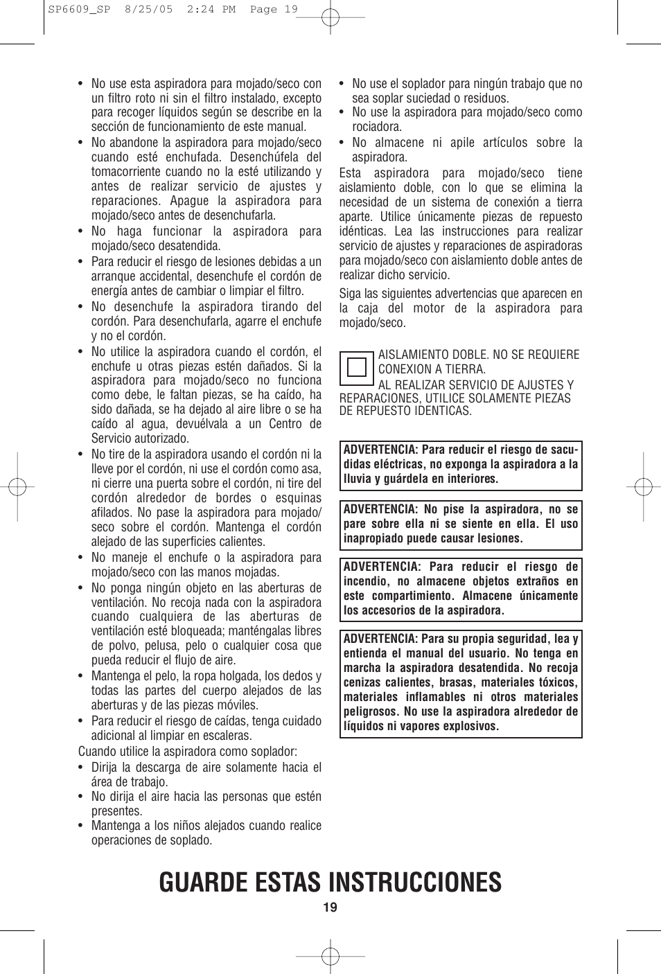 Guarde estas instrucciones | RIDGID WD4550 User Manual | Page 19 / 48